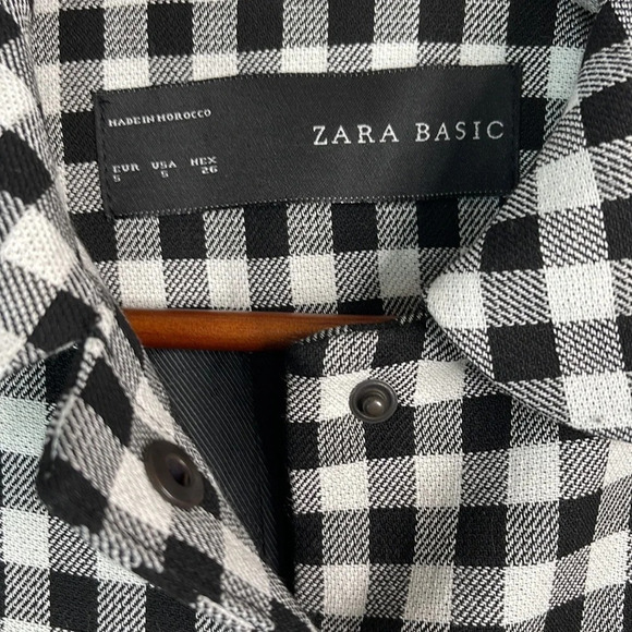 ZARA Blazer Black White Gingham Checkered Snap Closure Pockets Preppy Size S - Picture 8 of 12